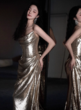Modest Mermaid Strapless Champagne Sequins Formal Gown 20th Birthday Dress Prom Dresses Backless 18th Birthday Outfits HZ1121