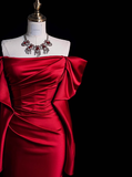 Classy Sheath Off The Shoulder Red Satin Long Prom Dresses Formal Gown Summer Wedding Guest Dresses Wedding Guest Outfit HZ1121