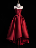 Modest Ball Gown Strapless Burgundy Satin Formal Gown 20th Birthday Dress Prom Dresses 18th Birthday Outfits HZ1121