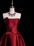 Modest Ball Gown Strapless Burgundy Satin Formal Gown 20th Birthday Dress Prom Dresses 18th Birthday Outfits HZ1121