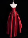 Modest Ball Gown Strapless Burgundy Satin Formal Gown 20th Birthday Dress Prom Dresses 18th Birthday Outfits HZ1121