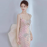 Classy Mermaid Straps Sequin Long Prom Dresses Formal Gown Summer Wedding Guest Dresses Wedding Guest Outfit HZ1121
