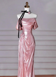 Classy Mermaid Off The Shoulder Pink Sequin Long Prom Dresses Formal Gown Summer Wedding Guest Dresses Wedding Guest Outfit HZ1121