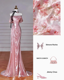 Classy Mermaid Off The Shoulder Pink Sequin Long Prom Dresses Formal Gown Summer Wedding Guest Dresses Wedding Guest Outfit HZ1121