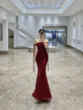Classy Mermaid Off The Shoulder Burgundy Long Prom Dresses Formal Gown Summer Wedding Guest Dress Wedding Outfits For Guest HZ1121