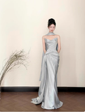 Modest Mermaid Sweetheart Satin Light Blue Formal Gown 20th Birthday Dress Prom Dresses 18th Birthday Outfits HZ1121