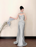 Modest Mermaid Sweetheart Satin Light Blue Formal Gown 20th Birthday Dress Prom Dresses 18th Birthday Outfits HZ1121