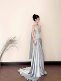 Modest Mermaid Sweetheart Satin Light Blue Formal Gown 20th Birthday Dress Prom Dresses 18th Birthday Outfits HZ1121