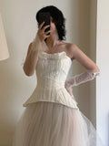 Dreamy Wedding Dress Ball Gown Strapless White Tulle Summer Long Wedding Dresses Bridal Gowns HZ1121