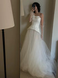 Dreamy Wedding Dress Ball Gown Strapless White Tulle Summer Long Wedding Dresses Bridal Gowns HZ1121