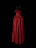 Classy Ball Gown Strapless Burgundy Satin Sleeveless Long Prom Dresses Party Dress Birthday Outfits Graduation Dresses HZ1121