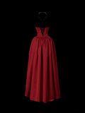 Classy Ball Gown Strapless Burgundy Satin Sleeveless Long Prom Dresses Party Dress Birthday Outfits Graduation Dresses HZ1121