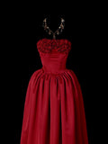 Classy Ball Gown Strapless Burgundy Satin Sleeveless Long Prom Dresses Party Dress Birthday Outfits Graduation Dresses HZ1121