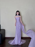 Classy Sheath Strapless Lilac Long Prom Gown Summer Wedding Guest Dress Bridal Guest Dresses Wedding Outfits For Guest With Scarf HZ1121