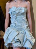 Sexy Sheath Strapless Blue Flowers Short Homecoming Dress Summer Hoco Dresses Cocktail Dress 18th Birthday Outfits HZ1121