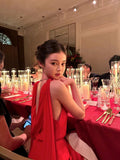 Classy Sheath Strapless Red Long Prom Gown Summer Wedding Guest Dress Bridal Guest Dresses Wedding Outfits For Guest With Cape HZ1121