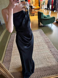 Classy Mermaid One Shoulder Black Satin Long Prom Dresses Party Dress Birthday Outfits Graduation Dresses HZ1121