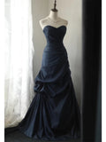 Classy Mermaid Sweetheart Navy Blue Satin Long Prom Dresses Party Dress Birthday Outfits Graduation Dresses HZ1121