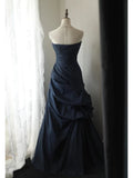 Classy Mermaid Sweetheart Navy Blue Satin Long Prom Dresses Party Dress Birthday Outfits Graduation Dresses HZ1121
