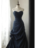 Classy Mermaid Sweetheart Navy Blue Satin Long Prom Dresses Party Dress Birthday Outfits Graduation Dresses HZ1121