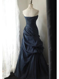 Classy Mermaid Sweetheart Navy Blue Satin Long Prom Dresses Party Dress Birthday Outfits Graduation Dresses HZ1121