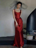 Classy Mermaid Square Red Long Prom Gown Summer Wedding Guest Dress Bridal Guest Dresses Wedding Outfits For Guest HZ1121