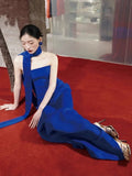 Classy Sheath Strapless Royal Blue Long Prom Gown Summer Wedding Guest Dress Bridal Guest Dresses Wedding Outfits For Guest HZ1121