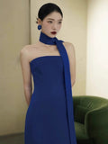 Classy Sheath Strapless Royal Blue Long Prom Gown Summer Wedding Guest Dress Bridal Guest Dresses Wedding Outfits For Guest HZ1121
