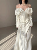 Vintage Wedding Dress Sheath Off The Shoulder Long Sleeves White Summer Beach Long Sleeves Wedding Dresses Bridal Gowns HZ1121