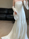 Vintage Wedding Dress A Line Strapless White Summer Beach Long Wedding Dresses Bridal Gowns HZ1121