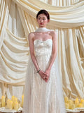 Simple Wedding Dress A Line Sweetheart White Sequin Summer Beach Long Wedding Dresses Bridal Gowns HZ1121