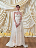 Simple Wedding Dress A Line Sweetheart White Sequin Summer Beach Long Wedding Dresses Bridal Gowns HZ1121