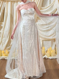 Simple Wedding Dress A Line Sweetheart White Sequin Summer Beach Long Wedding Dresses Bridal Gowns HZ1121