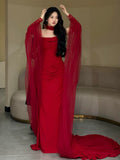 Classy Mermaid Strapless Red Long Prom Gown Summer Wedding Guest Dress Bridal Guest Dresses Wedding Outfits For Guest With Scarf HZ1121