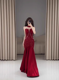 Classy Mermaid Sweetheart Red Sequin Long Prom Dresses Formal Gown Summer Wedding Guest Dresses Wedding Guest Outfit HZ1121