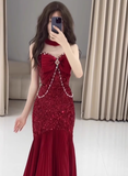 Classy Mermaid Sweetheart Red Sequin Long Prom Dresses Formal Gown Summer Wedding Guest Dresses Wedding Guest Outfit HZ1121
