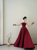 Classy Ball Gown Strapless Wine Red Long Prom Gown Summer Wedding Guest Dress Bridal Guest Dresses Wedding Outfits For Guest HZ1121