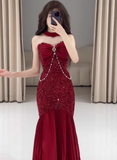 Classy Mermaid Sweetheart Red Sequin Long Prom Dresses Formal Gown Summer Wedding Guest Dresses Wedding Guest Outfit HZ1121
