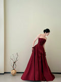 Classy Ball Gown Strapless Wine Red Long Prom Gown Summer Wedding Guest Dress Bridal Guest Dresses Wedding Outfits For Guest HZ1121