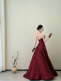 Classy Ball Gown Strapless Wine Red Long Prom Gown Summer Wedding Guest Dress Bridal Guest Dresses Wedding Outfits For Guest HZ1121