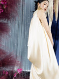 Classy A Line High Neck Satin Long Prom Gown Summer Wedding Guest Dress Bridal Guest Dresses Wedding Outfits For Guest HZ1121