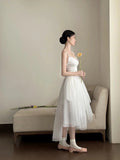 Simple A Line Spaghetti Straps Prom Gown Summer Wedding Guest Dress Bridal Guest Dresses White Wedding Outfits For Guest HZ1121