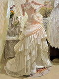 Retro Wedding Dress Mermaid Strapless Satin White Flowers Long Wedding Dresses Summer Brides Dress Bridal Gowns HZ1121