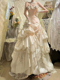 Retro Wedding Dress Mermaid Strapless Satin White Flowers Long Wedding Dresses Summer Brides Dress Bridal Gowns HZ1121