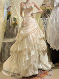 Retro Wedding Dress Mermaid Strapless Satin White Flowers Long Wedding Dresses Summer Brides Dress Bridal Gowns HZ1121