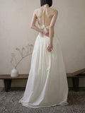 Vintage Wedding Dress A line Halter Lace White Summer Beach Long Wedding Dresses Bridal Gowns HZ1121