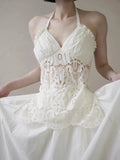 Vintage Wedding Dress A line Halter Lace White Summer Beach Long Wedding Dresses Bridal Gowns HZ1121
