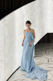 Sexy Mermaid Strapless Light Sky Blue Satin Prom Dresses Party Dress Summer 20th Birthday Outfits Birthday Dresses HZ1121