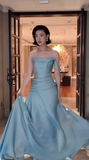 Sexy Mermaid Strapless Light Sky Blue Satin Prom Dresses Party Dress Summer 20th Birthday Outfits Birthday Dresses HZ1121
