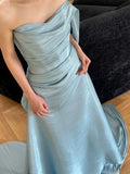 Sexy Mermaid Strapless Light Sky Blue Satin Prom Dresses Party Dress Summer 20th Birthday Outfits Birthday Dresses HZ1121